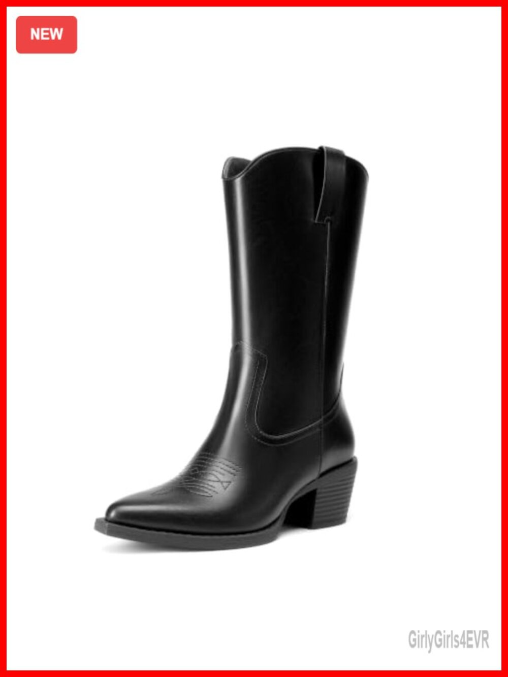 Women's Cowboy Boots Mid-Calf Western Square Toe Pull-On Faux Leather
